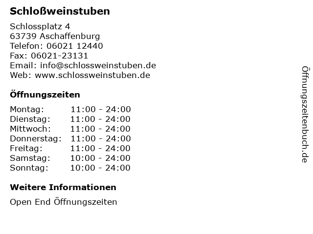 Schloßweinstuben in Aschaffenburg: Adresse und Öffnungszeiten