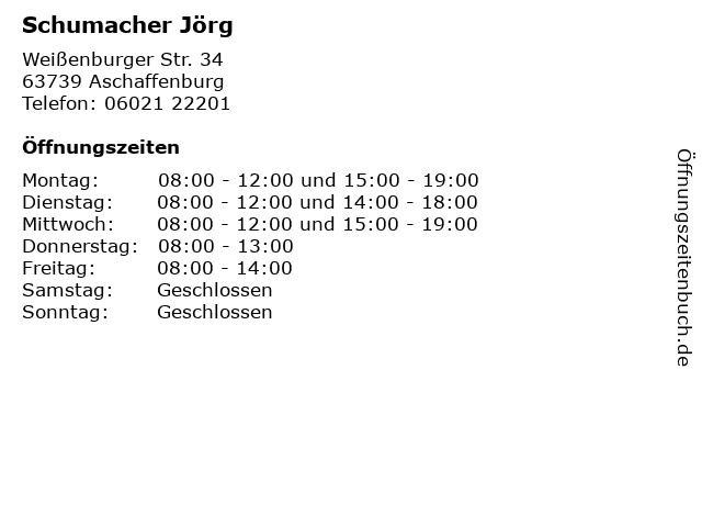 Schumacher Jörg in Aschaffenburg: Adresse und Öffnungszeiten