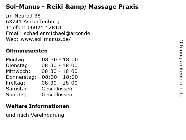 Sol-Manus - Reiki & Massage Praxis in Aschaffenburg: Adresse und Öffnungszeiten