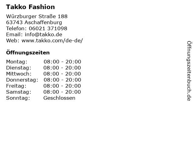 Takko Fashion in Aschaffenburg: Adresse und Öffnungszeiten