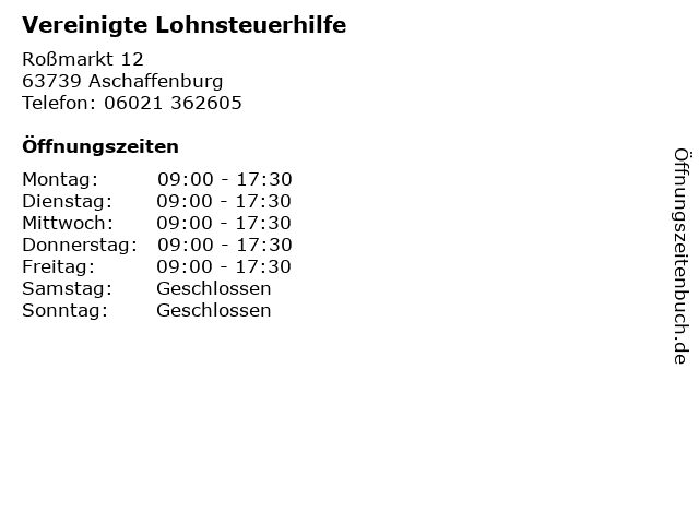 Vereinigte Lohnsteuerhilfe in Aschaffenburg: Adresse und Öffnungszeiten