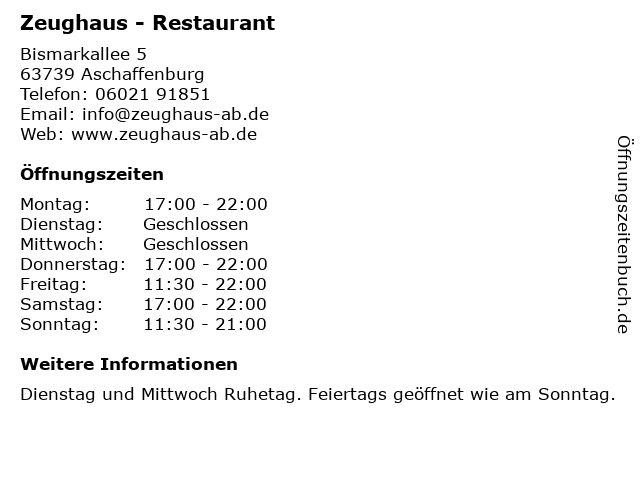 Zeughaus - Restaurant in Aschaffenburg: Adresse und Öffnungszeiten