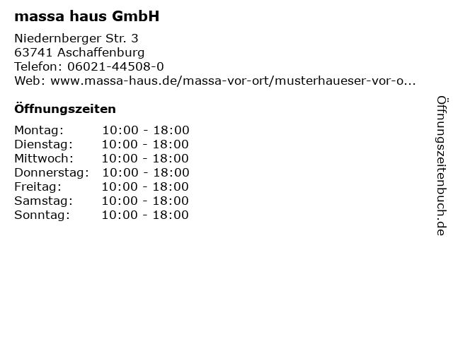 ᐅ Offnungszeiten Massa Haus Gmbh Niedernberger Str 3 In