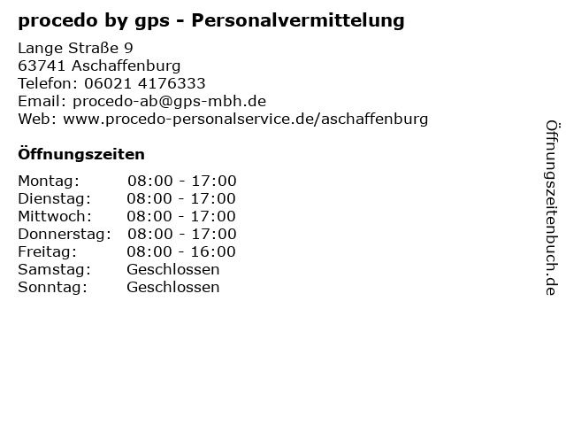 procedo by gps - Personalvermittelung in Aschaffenburg: Adresse und Öffnungszeiten