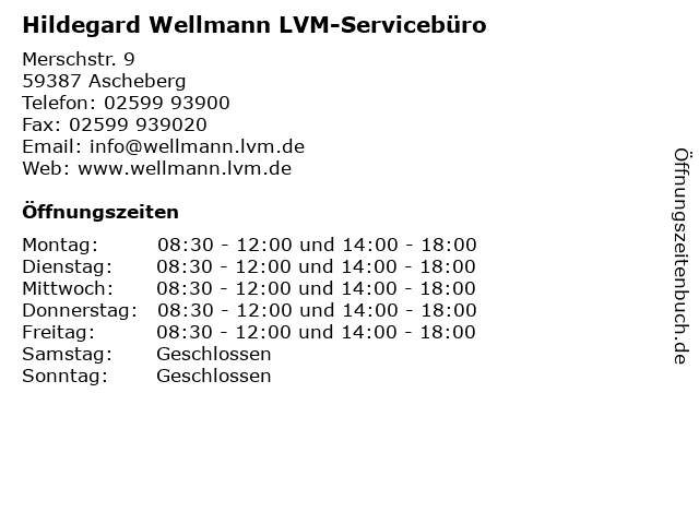 Hildegard Wellmann LVM-Servicebüro in Ascheberg: Adresse und Öffnungszeiten