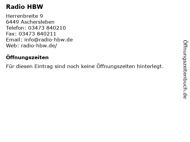 Radio HBW in Aschersleben: Adresse und Öffnungszeiten