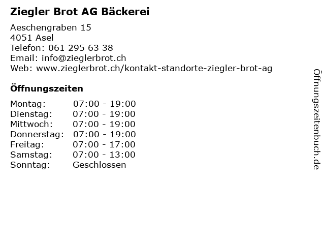 Ziegler Brot AG Bäckerei in Asel: Adresse und Öffnungszeiten