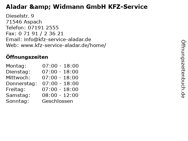 Aladar & Widmann GmbH KFZ-Service in Aspach: Adresse und Öffnungszeiten