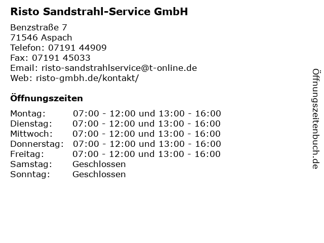 Risto Sandstrahl-Service GmbH in Aspach: Adresse und Öffnungszeiten