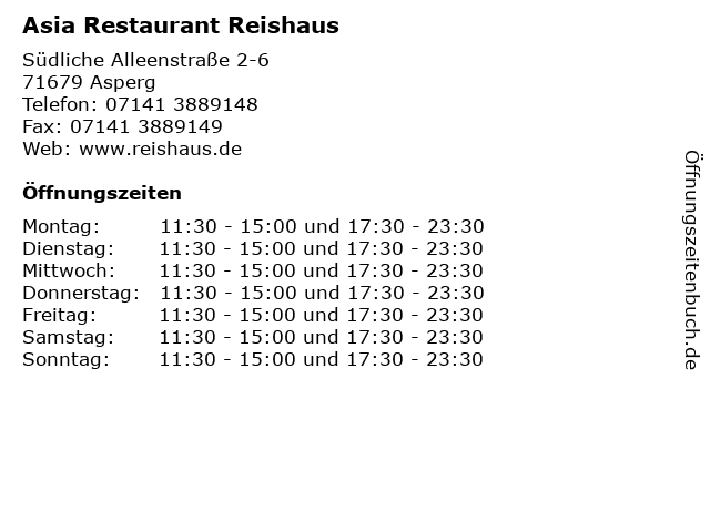 Asia Restaurant Reishaus in Asperg: Adresse und Öffnungszeiten