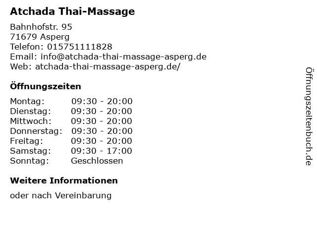 Atchada Thai-Massage in Asperg: Adresse und Öffnungszeiten