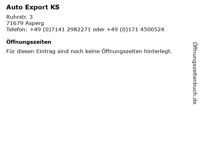 Auto Export KS in Asperg: Adresse und Öffnungszeiten