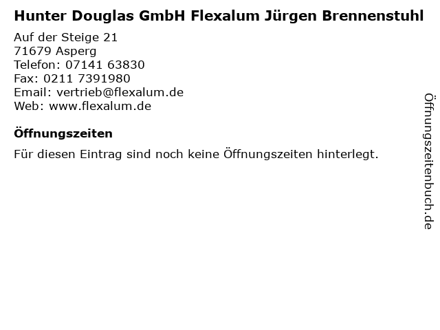 Hunter Douglas GmbH Flexalum Jürgen Brennenstuhl in Asperg: Adresse und Öffnungszeiten