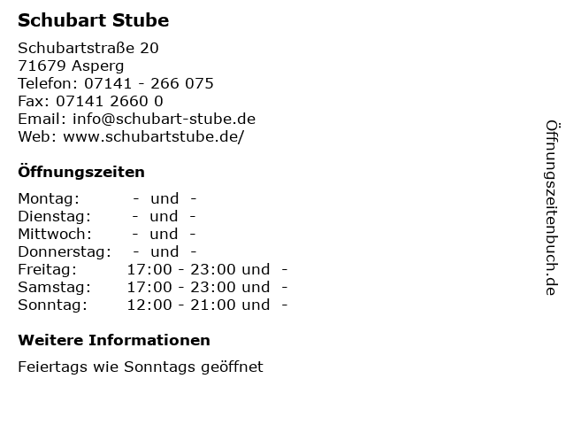 Schubart Stube in Asperg: Adresse und Öffnungszeiten