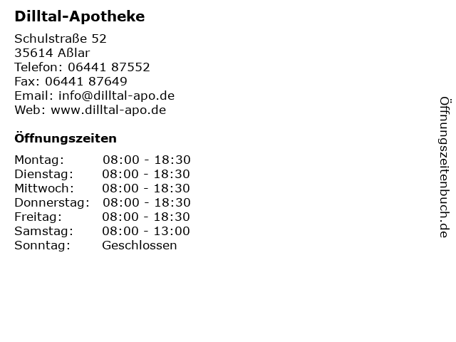 Dilltal-Apotheke in Aßlar: Adresse und Öffnungszeiten