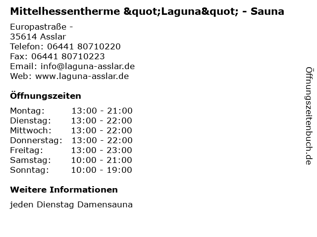 Mittelhessentherme "Laguna" - Sauna in Asslar: Adresse und Öffnungszeiten
