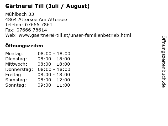 Gärtnerei Till (Juli / August) in Attersee Am Attersee: Adresse und Öffnungszeiten