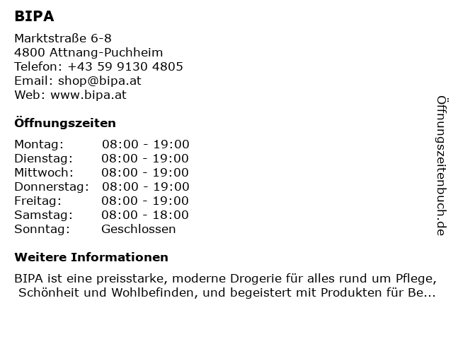 BIPA in Attnang-Puchheim: Adresse und Öffnungszeiten