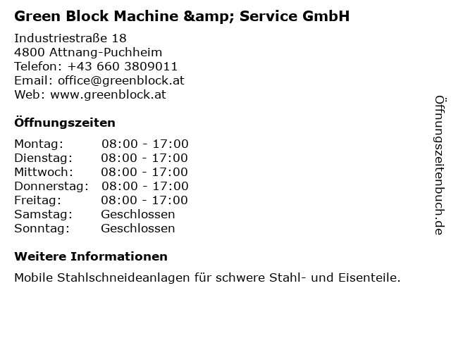 Green Block Machine & Service GmbH in Attnang-Puchheim: Adresse und Öffnungszeiten