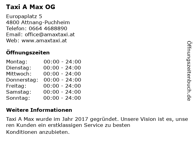 Taxi A Max OG in Attnang-Puchheim: Adresse und Öffnungszeiten