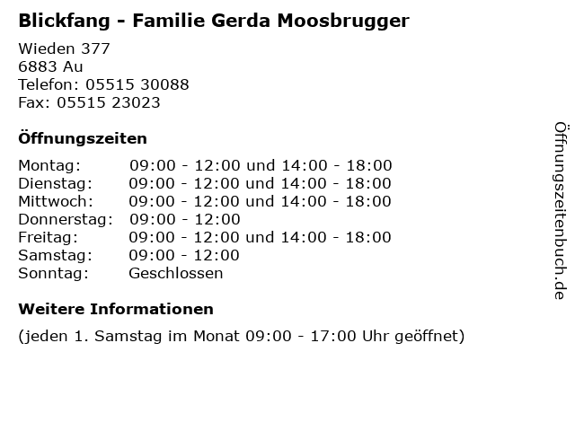 Blickfang - Familie Gerda Moosbrugger in Au: Adresse und Öffnungszeiten