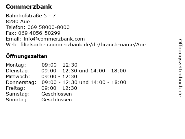 ᐅ Offnungszeiten Commerzbank Aue Bahnhofstrasse 5 7 In Aue