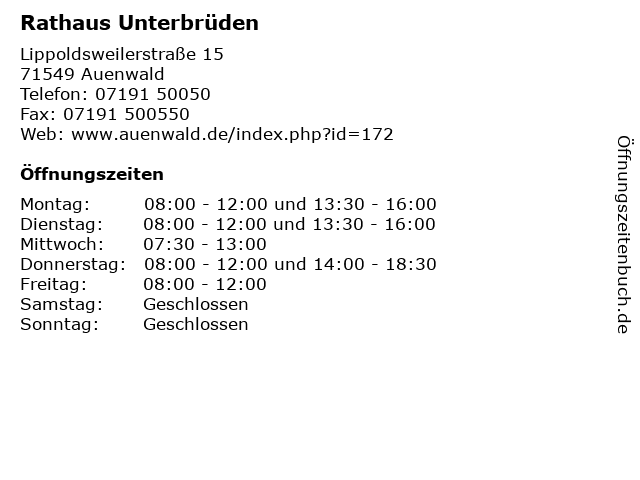 Rathaus Unterbrüden in Auenwald: Adresse und Öffnungszeiten