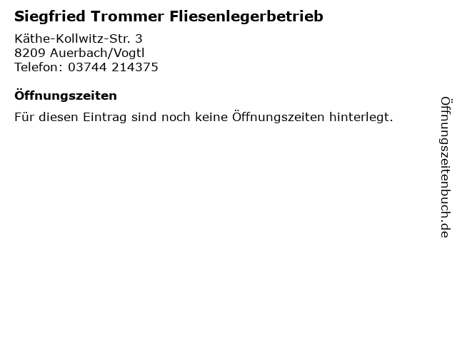 Siegfried Trommer Fliesenlegerbetrieb in Auerbach/Vogtl: Adresse und Öffnungszeiten