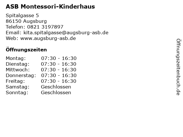 ASB Montessori-Kinderhaus in Augsburg: Adresse und Öffnungszeiten