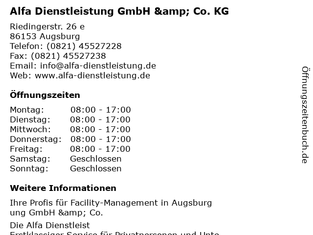 Alfa Dienstleistung GmbH & Co. KG in Augsburg: Adresse und Öffnungszeiten