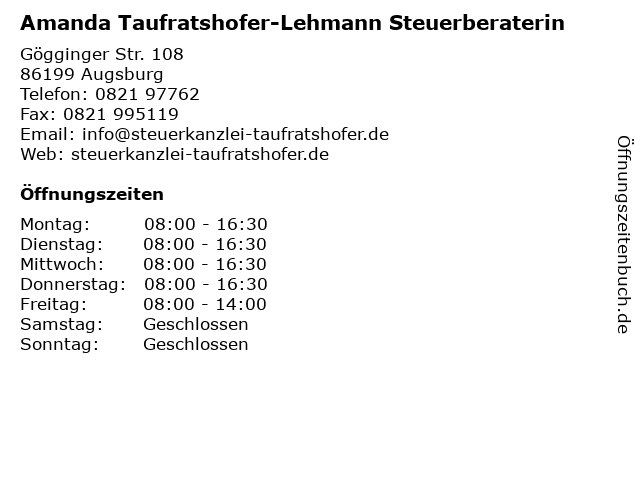 Amanda Taufratshofer-Lehmann Steuerberaterin in Augsburg: Adresse und Öffnungszeiten