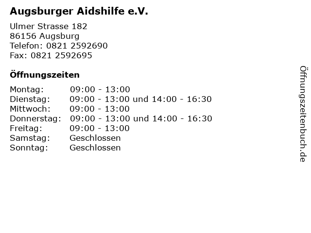 Augsburger Aidshilfe e.V. in Augsburg: Adresse und Öffnungszeiten