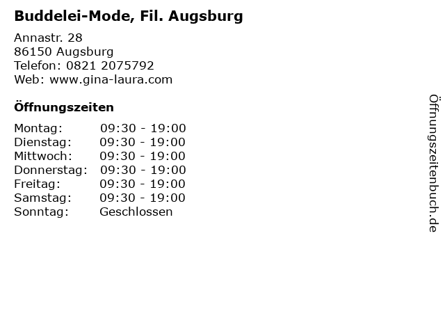 Buddelei-Mode, Fil. Augsburg in Augsburg: Adresse und Öffnungszeiten