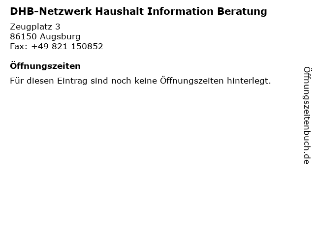 DHB-Netzwerk Haushalt Information Beratung in Augsburg: Adresse und Öffnungszeiten