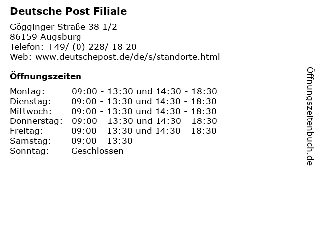 Deutsche Post Filiale in Augsburg: Adresse und Öffnungszeiten