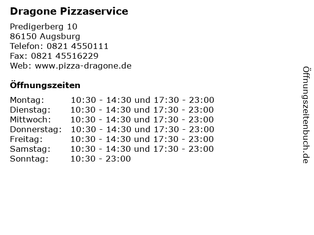 Dragone Pizzaservice in Augsburg: Adresse und Öffnungszeiten