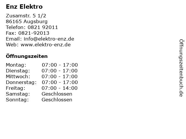 ᐅ Öffnungszeiten „Enz Elektro" | Zusamstr. 5 1/2 in Augsburg