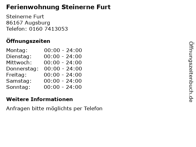 Ferienwohnung Steinerne Furt in Augsburg: Adresse und Öffnungszeiten