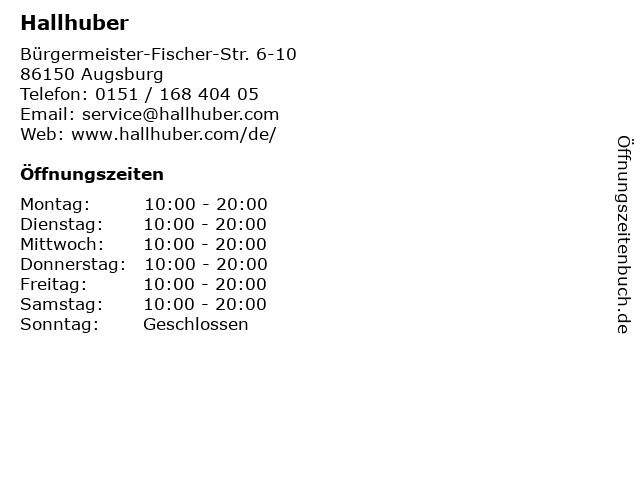 Hallhuber in Augsburg: Adresse und Öffnungszeiten
