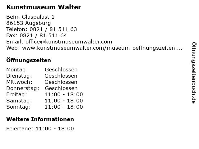 Kunstmuseum Walter in Augsburg: Adresse und Öffnungszeiten