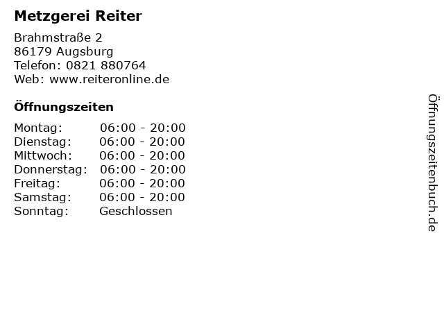 Metzgerei Reiter in Augsburg: Adresse und Öffnungszeiten