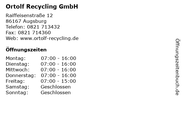 Ortolf Recycling GmbH in Augsburg: Adresse und Öffnungszeiten