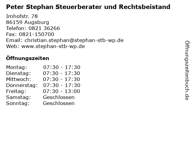 Peter Stephan Steuerberater und Rechtsbeistand in Augsburg: Adresse und Öffnungszeiten