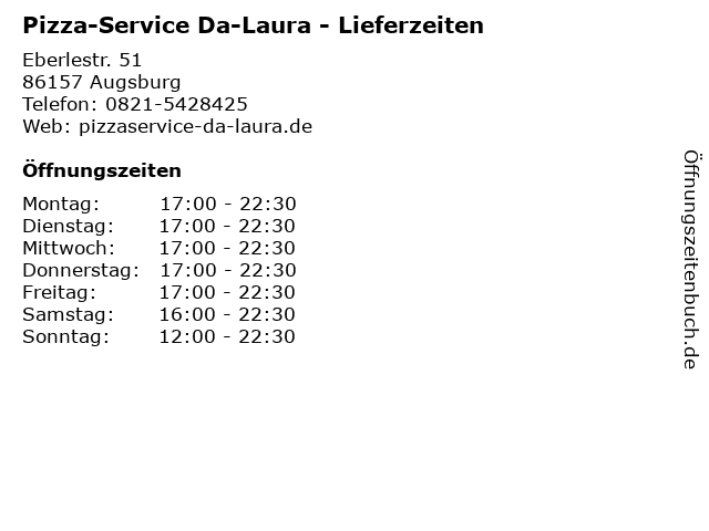Pizza-Service Da-Laura - Lieferzeiten in Augsburg: Adresse und Öffnungszeiten