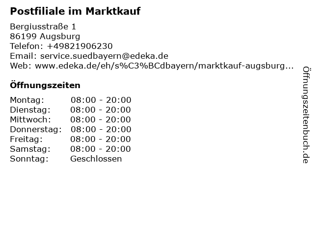 Postfiliale im Marktkauf in Augsburg: Adresse und Öffnungszeiten