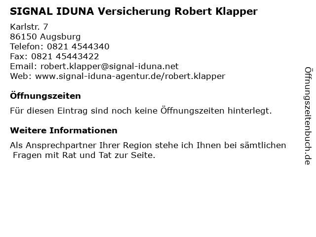 SIGNAL IDUNA Versicherung Robert Klapper in Augsburg: Adresse und Öffnungszeiten