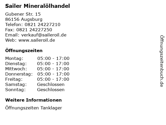 Sailer Mineralölhandel in Augsburg: Adresse und Öffnungszeiten