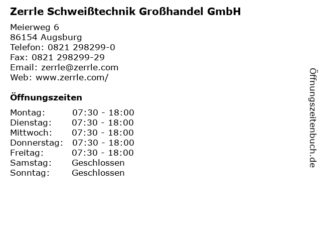Schweißtechnik Zerrle Großhandel GmbH in Augsburg: Adresse und Öffnungszeiten
