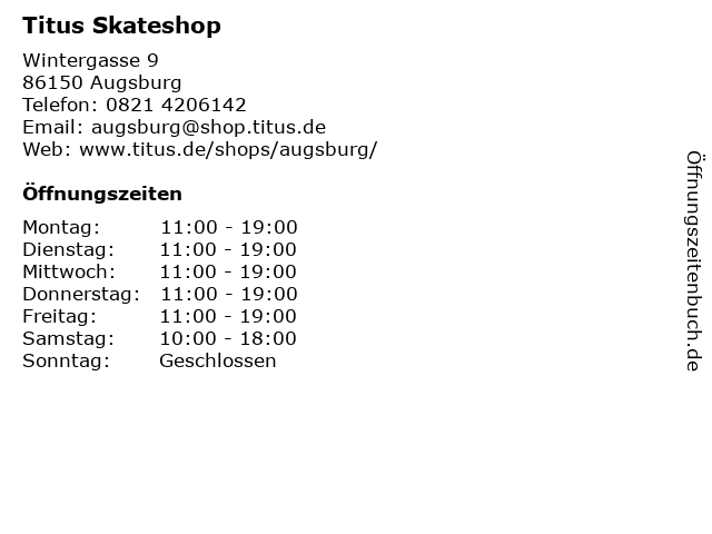 Titus Skateshop in Augsburg: Adresse und Öffnungszeiten