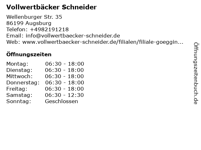 Vollwertbäcker Schneider in Augsburg: Adresse und Öffnungszeiten